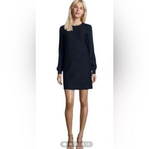 $425 VINCE LACE OVERLAY SILK SHIFT NAVY BLUE LONG SLEEVE DRESS